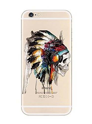 iPhone 6 Case, DECO FAIRY Protective Case Bumper[Scratch-Resistant] [Perfect Fit] Ultra Slim Translucent Silicone Clear Case Gel Cover for Apple iPhone 6 (Native Indian Skull)