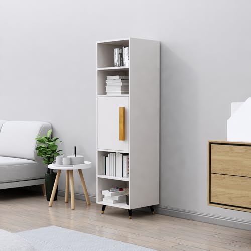 Image of Bniture Bookshelf for Home | Engineered Wood Book Shelf with 1 Door & 4 Shelf | Open Book Shelf Stand for Library | Multipurpose Display Organizer for Living Room, Study & Office | Frosty White