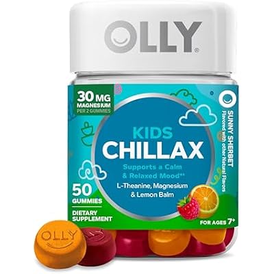 OLLY Kids Chillax Gummy, For a Calm and Relaxed Mood*, Magnesium, L-Theanine, Lemon Balm Extract, Chewable Supplement, Sherbet Flavored, 25 Day Supply - 50 Count (Packaging May Vary)