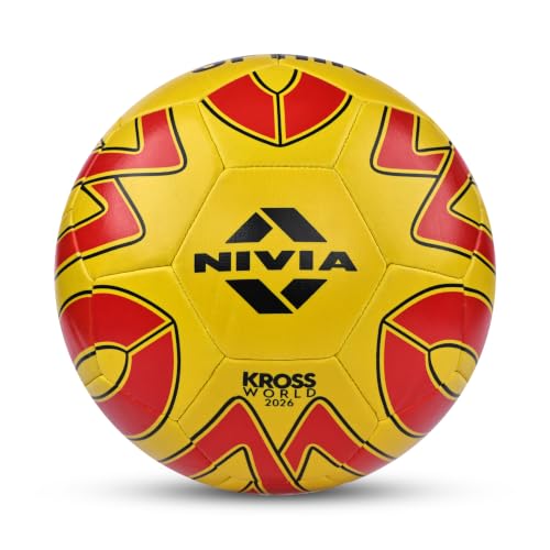 Image of Nivia Kross World Football (Spain) Training Ball, 32 Panels, Durable Rubber Hand-Stitched, Latex Bladder, As Per AIFF Standards, to Play On Both Natural and Artificial Grass (Size - 5, Multicolor)
