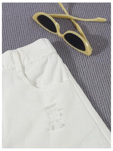 Image of Floerns Girl's Ripped Raw Hem Elastic Waist Straight Leg Denim Shorts with Pockets