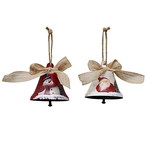Attraction Design Christmas Jingle Bell Hanging Ornament Set Of 2, 3.5X3.15 Inch Rustic Christmas Tree Snowman Decoration Bell Ornament Wall Door Hanging Decoration Party Decor Xmas Gifts #TOP8