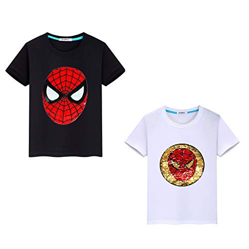 XNheadPS Jungen Mädchen Magie Flip Pailletten Spider-Man T-Shirt Cover