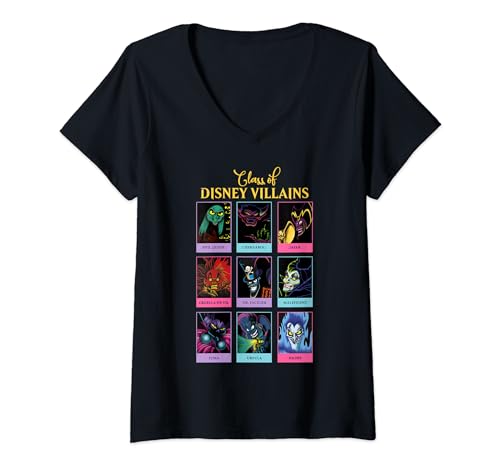 T-shirt col V Disney Villains femme modèle noir imprimé Yearbook