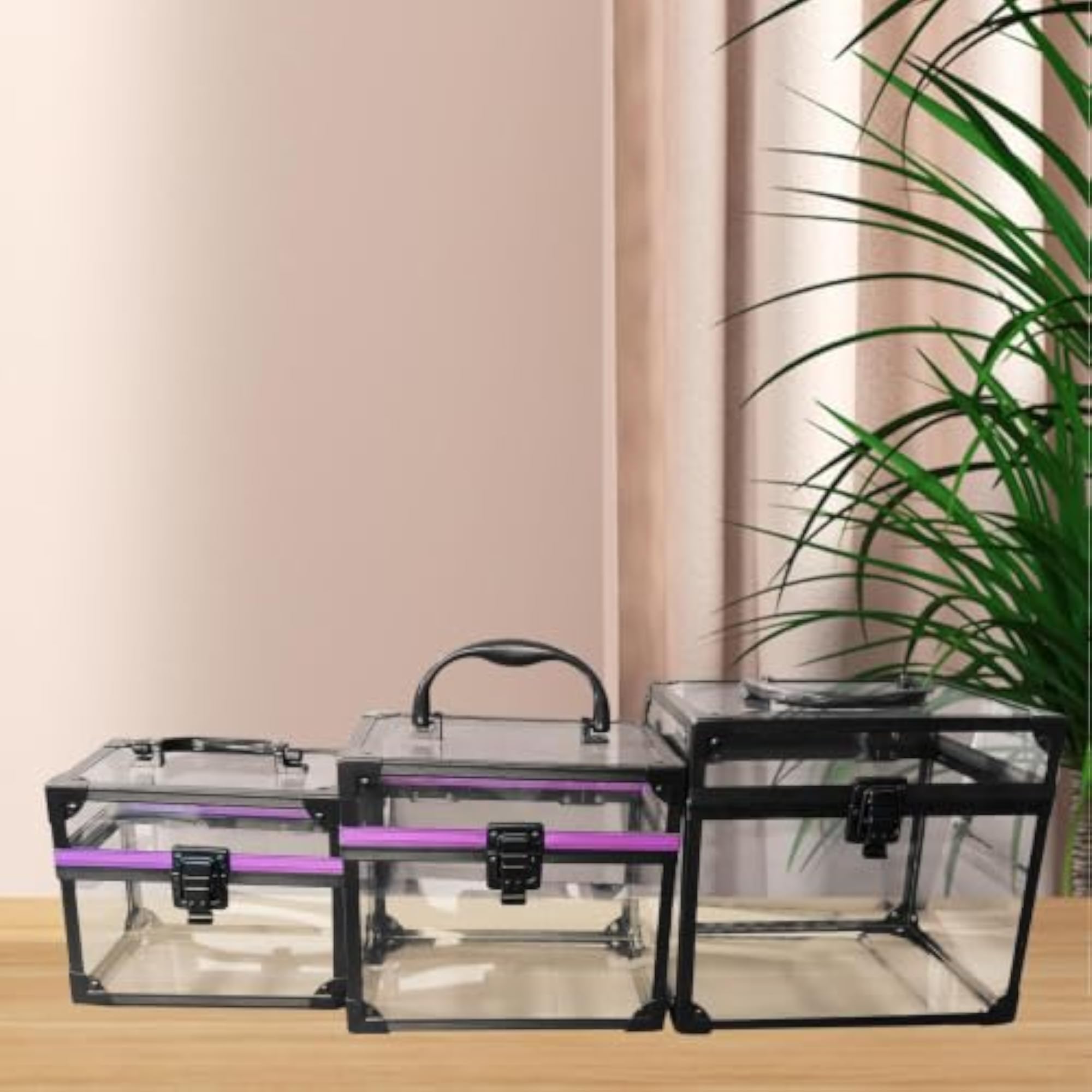 Clear Portable Cosmetics Train Case with Handle
