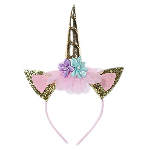 Boomly Mädchen Prinzessin Einhorn Stirnband Party Haarband Kopfbedeckungen Haarschmuck Cosplay Dekoration Für Geburtstagsfeier, Karneval (Gold) Cover