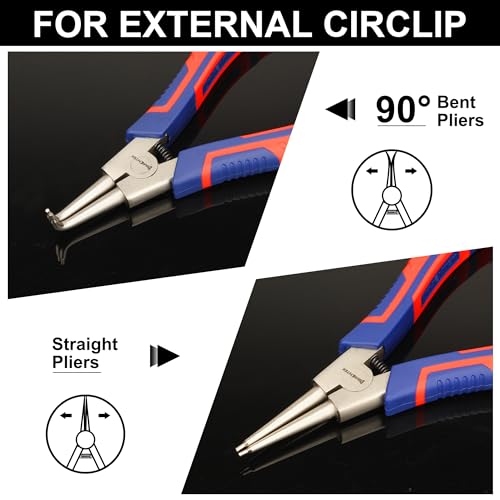 limontek Conjunto de alicates de anel de pressão resistente com 4 peças, alicates internos externos