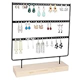 BOSIXTY Earing Holder Organizer, 3-Tier Stud Earring Organizer Earring Stand, Earring Holders for Jewelry Display, 69 Holes Wooden Base Jewelry Organizer for Hanging Earrings(Black)