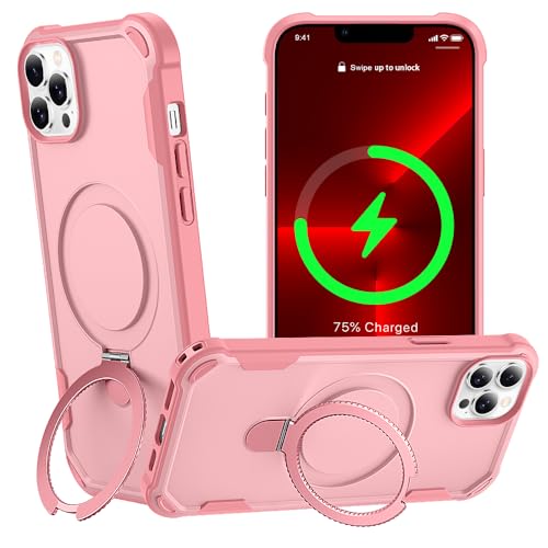 CHAOFEnG Designed for iPhone 13 Pro Case with Magnetic Stand [Military Drop Protection][Compatible with Magnet] Shockproof 13 Pro Phone Case with Ring Holder, Pink