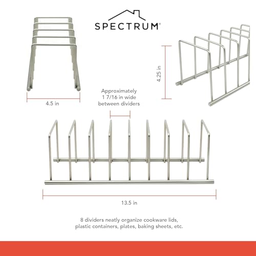 Image of Spectrum Euro Kitchen Organizer Cutting Board Holder Stand for Countertop or Inside Kitchen Cabinet Organization Gold, 8 Slot Cutting Board Drying Rack or Cabinet Plate Bakeware Storage Organizer