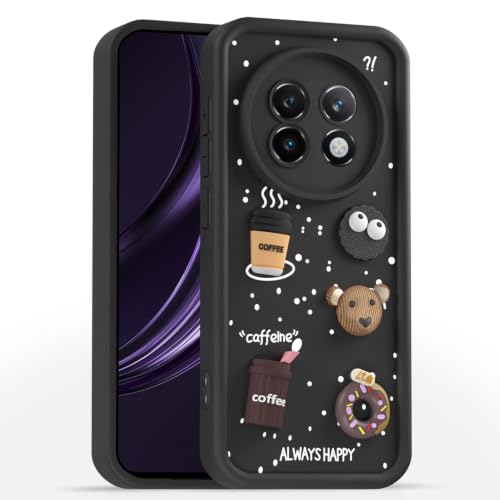 Image of Pikkme Back Cover for Realme 13 Plus 5G / Realme P1 Speed 5G | 3D Bear Silicone Cute & Fun Coffee Cartoon | Full Body Protection Bumper Case (Black)