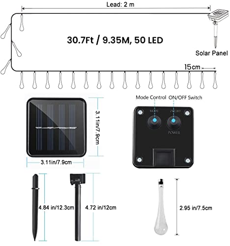 50 LED Teardrop Solar Lights - Multicolour Outdoor String Lights, Waterproof up to 22.6Ft (6.9M) with Solar Power - Image 2
