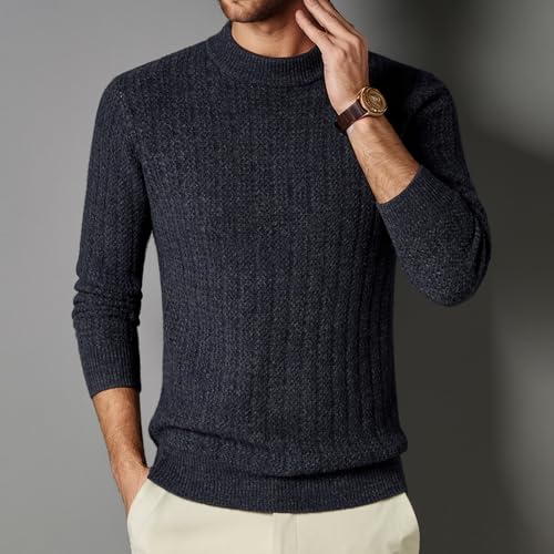 Men's Crew Neck Knit Sweater 100% Wool Autumn and Winter Warm Pullover Sweater3
