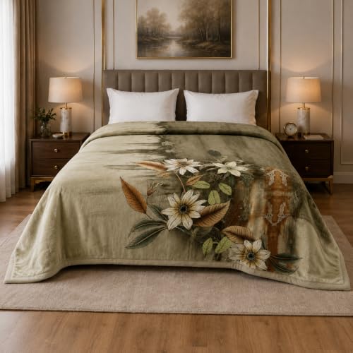 Image of ABRAZO Heavy Winter Blanket 5.5 Kg, 1040 GSM Double Layer Blanket for Double Bed, 220 x 240 cm, Extra Warm Soft & Cozy Winter Blanket, Heavy Winter Comforter Quilt Dohar - (Dried HERB)