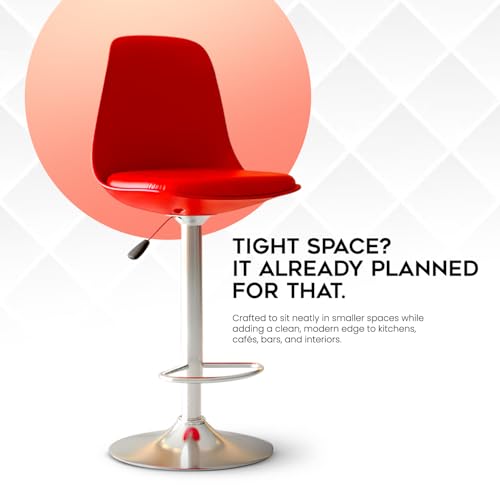 Image of DIYA Seating Solutions 360 Revolving Adjustable Height Bar Stool Chair with Chrome Metal Base & Footrest for Kitchen, Dining, Cafe | 1 Year Warranty | Leatherette Upholstery- Red (Pack of 4)