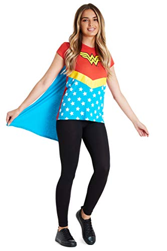 DC Comic T-Shirt Femme Wonder Woman avec Cape De Super Héro, Tee Shirt Femme en Coton Taille S-XL, Idée Cadeau Original pour Anniversaire Femmes Ou Filles Ado (S)