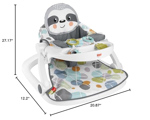 Image of Fisher-Price Portable Baby Chair Sit-Me-Up Floor Seat with Snack Tray, Developmental Toys & Washable Seat Pad, Cute Sloth (Pack of 2)