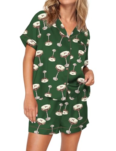Image of SHESHOW Satin Pajamas for Women Set Preppy Animals Pjs Short Sleeve Shorts 2 Piece Loungewear Sets XS-XXL