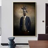 Giraffe in einem Anzug Leinwand Gemälde Wandkunst Tiere Poster und Drucke Rauchende Giraffe Leinwandbilder für Wohnzimmer 90x130cm(35.43x51.18in) Innerer Rahmen