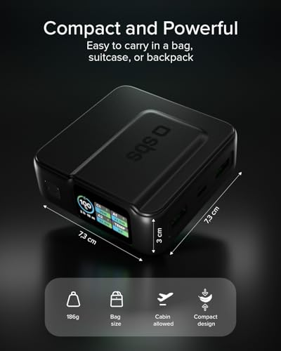 SBS Pulse Power HD 35 W, 10000 mAh, Power Delivery (PD 3.0 PPS), AFC, Powerbank z szybkim ładowaniem, wyświetlacz LCD AI, USB-C, USB-A, przenośna ładowarka podróżna, kompaktowa, czarna