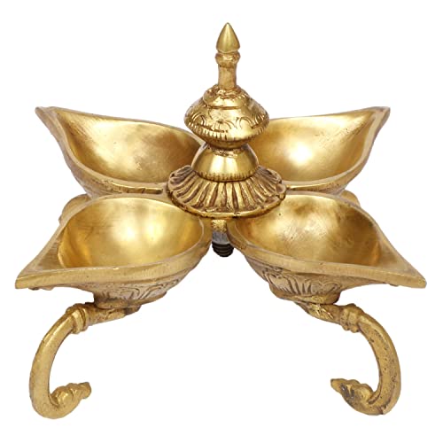 ARTVARKO Brass Ethnic Traditional Oil Lamp Arti Deepam Burner Aarti Deepak Pooja Akhand Diya for Puja Room Oil Lamp Home Mandir Temple Decoration Item Gold Color 8 Inch