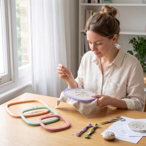 Image of LAMXD 4 Pieces Embroidery Hoop Rectangle Square Embroidery Frame Cross Stitch Hoop Sewing Tool for Art Craft Handy Sewing (Multicolor),with Gold Eye Embroidery Needles