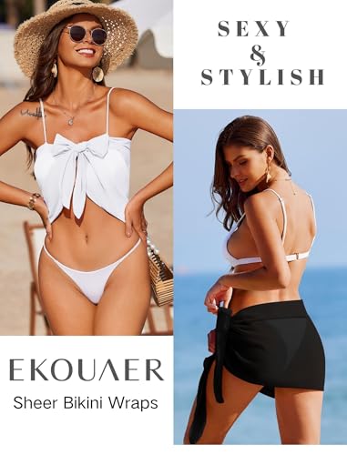Ekouaer 2 Pcs Sarong Coverups for Women Beach Wrap Skirt Chiffon Swimsuit Coverup for Swimwear S-XXL4
