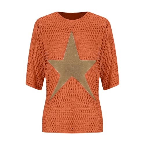 Vintage Star Knit Crochet Sweater Tops Casual Round Neck Long Sleeve Tunic Tops Y2k Grunge Streetwear Jumper Blouse2