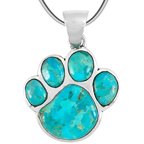 Turquoise Network Dog Paw Pendant Necklace in 925 Sterling Silver with Genuine Gemstones & Gemstones