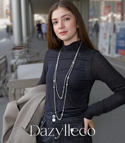 Long Beaded Silver Necklaces for Women Layered Long Statement Necklace with Stone Pearl Beads Double Sweater Chain Costume Jewelry for Women3