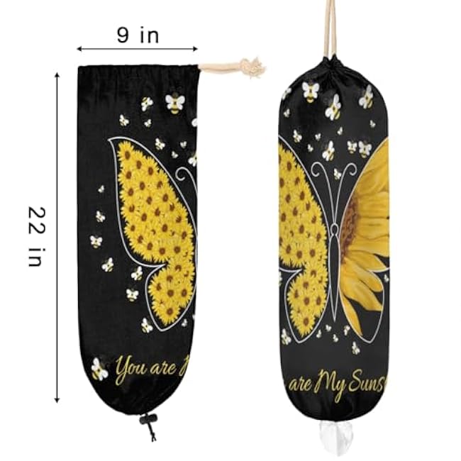 Sunflower Butterfly Plastic Bag Holder Grocery Bag Storage Dispenser Wall Mount Washable Reusable Trash Garbage Bag Organizer for Home Kitchen Camper
