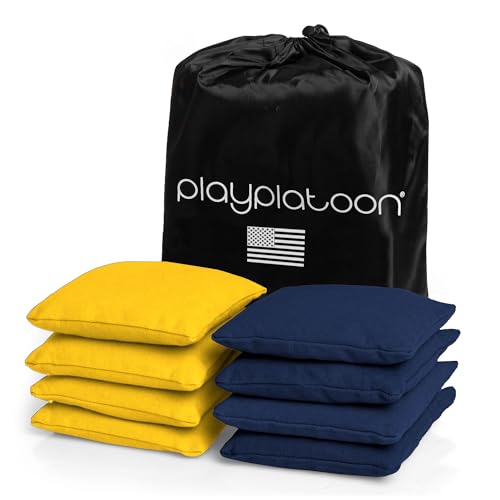 Image of Play Platoon Cornhole Bags Weather Resistant- Set of 8 Regulation Bean Bags for Tossing- Official Professional Size & Weight Corn Hole Bags Two Color All Weather Cornhole Beans Bag Set with Tote Bag