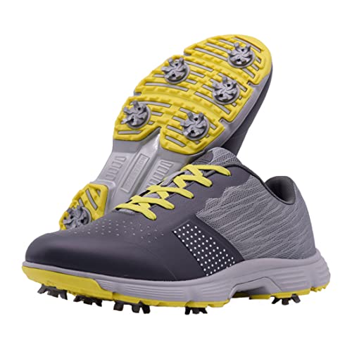 VEACAM Men Golf Shoes, Breathable Golf Training Shoes Comfortable Golf Footwear Non-Slip Outdoor Golf Walking Shoes,Yellow,11.5