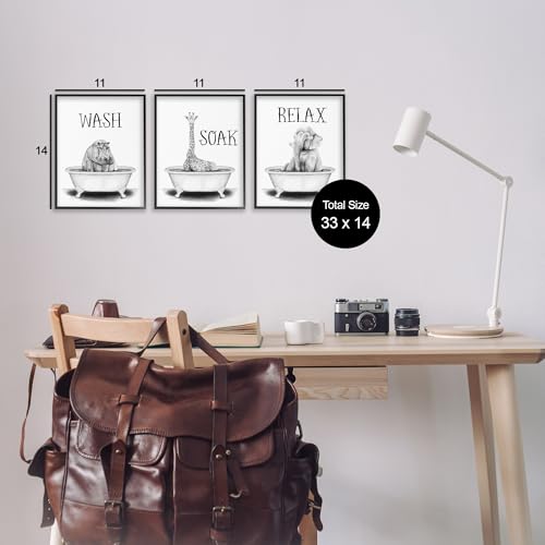 Image of Jungle Animals Bathroom Signage, 11 x 14 Inch Framed Giclee Print Set | Stupell Industries . By Rachel Nieman . Ready to hang . Great for bath and laundry . Made in USA