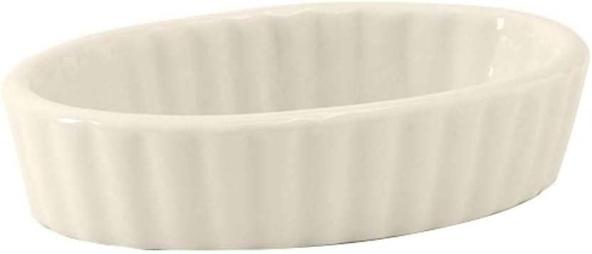 Tuxton Ovenware Eggshell Fluted Scalloped 3-Ounce Oval Creme Brulee Fluted, Case of 24, Ivory; Scratch Resistant; Chip Resistant; Lead & Cadmium Free; Dishwasher, Microwave, Oven Safe