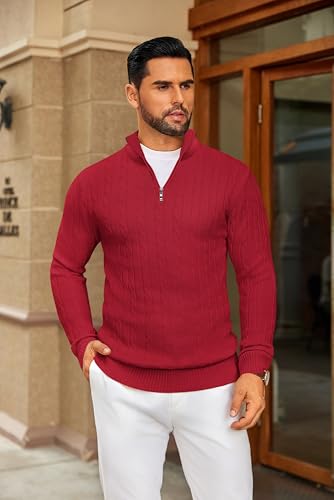 COOFANDY Men's Quarter Zip Sweater Slim Fit Casual Knitted Turtleneck Pullover Mock Neck Polo Sweater2