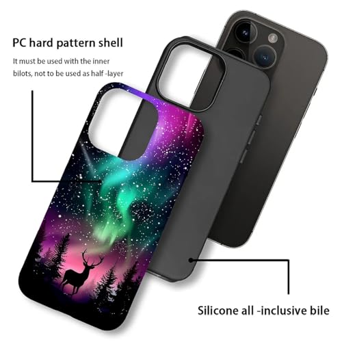 CARLOCA for iPhone 15 Pro Max Case, Deer Northern Green Lights Night Full Body Pattern for Girl Women Hybrid 2-Layer Hard Shell Silicone Protective Case for iPhone 15 Pro Max - image 3