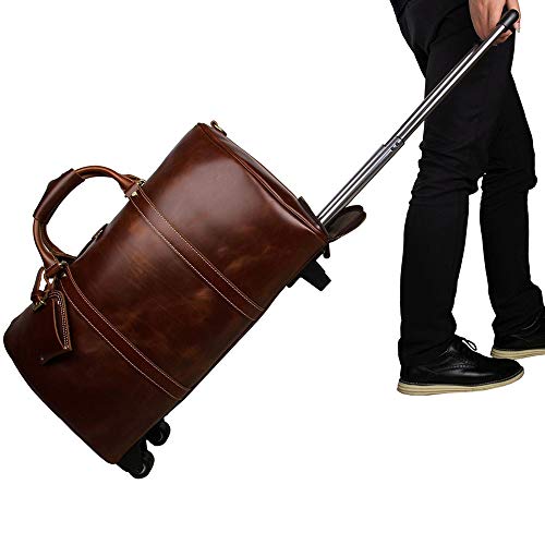 Adult Fashion Wheeled Luggage Travel Duffel Bag Rolling Suitcase Trolley Overnight Weekender Gym Tote Handbag Briefcase Sports Overnight Gym Luggage Weekend T(Brown,Glossy Leather)3