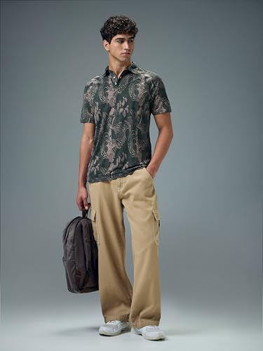 Image of TECHNOSPORT Men's Slim Fit All Over Print Polo Neck T-Shirt with Technocool+, UPF50+ for Regular Use