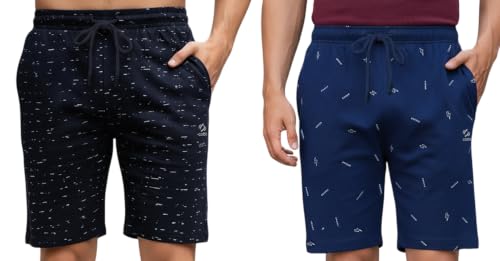 Image of GUIDE Men's Regular Fit Printed Cotton Shorts (Pack of 2)(GF Shorts-New P3 Navy P6 BLUE-3XL)