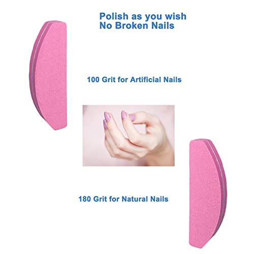 20 Pcs Nail Buffers, Double Sided Nail Files Buffer Blocks 100/180 Grit Portable Washable Sanding Buffing File Arc Shape (Pink) #TOP1