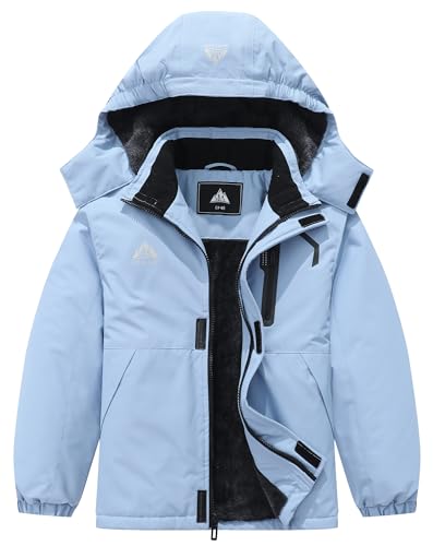 IDTALHZY Kids Waterproof Ski Jacket with Detachable Hood - Fleece Lined Winter Snow Coat for Boys and Girls, Warm Outdoor Jacket for Cold Weather