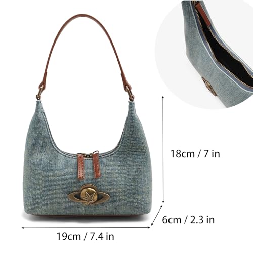Bolso mini bandolera de mezclilla para mujer azul miniatura 4