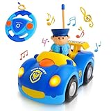 1 Pack Cartoon Remote Control Cars - Police Car & Race Car for Toddlers 2-4 Year RC Distance 164 Feet with LED Lights & Music, Toddler Remote Control Cars ages 2-4 Boy Girl Christmas Birthday Gifts
