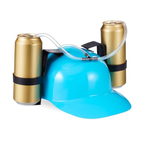 Relaxdays Casque à Boisson de Fête, Casque à Tube, 2 Canettes de Bière, Article Drôle Carnaval Football, Diff. Couleurs