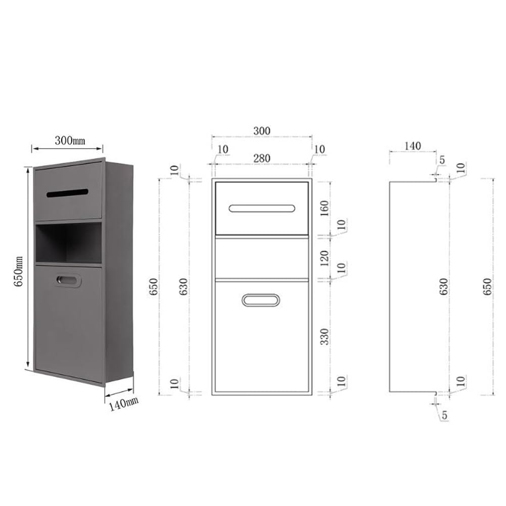 Porta carta igienica da bagno in acciaio inox, da incasso, impermeabile, per bagno, shampoo, articoli da toeletta, grigio argento, 30 x 14 x 65 cm