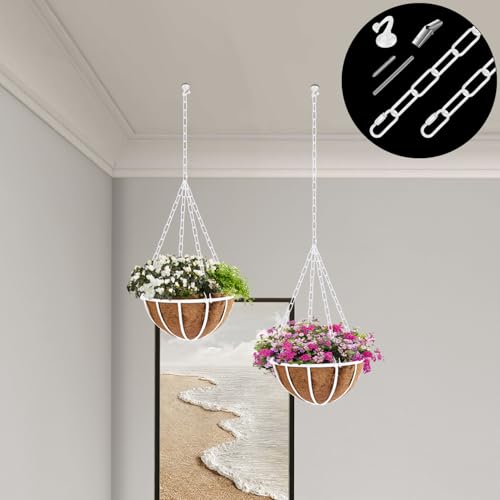 Image of 12 Ft Heavy Duty Hanging Chain Kit (White) | with Connection Locks & Swag Ceiling Hooks for Lighting Fixture, Pendant, Lantern, Swag Lamp, Plant Basket, Bird Feeder