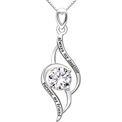"always my daughter forever my friend" ALOV Jewelry Silver Cubic Zirconia Love Pendant Necklace Cover