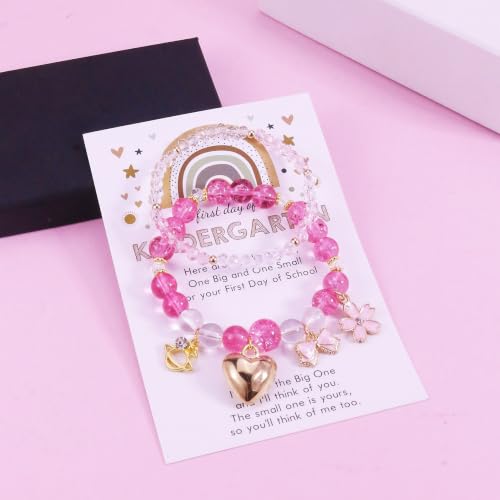 Image of First Day of Kindergarten Bracelets,First Day of School Bracelets for Mom and Daughter,Back to School Bracelet Pre-K Matching Heart Wish Adjustable Bracelet