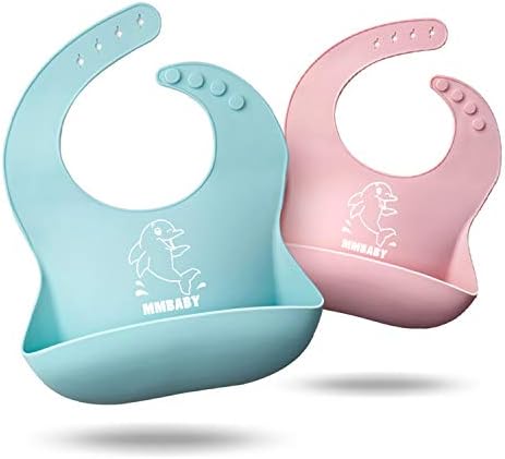 2 Packs Silicone Bib Easily Wipes Clean Feeding Baby Bibs for Babies and Toddlers by MMBABY(Light Blue/Pink)